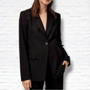 Aritzia Babaton Japanese Crepe Fitted Long Line Blazer Black Sz 4 Small Like New